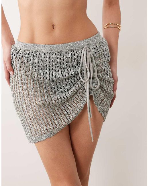 Miss Selfridge Green Beach Sequin Crochet Ruch Side Sarong Mini Skirt