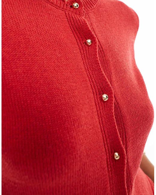 ASOS Red Scallop Trim Short Sleeve Cardigan With Gold Buttons