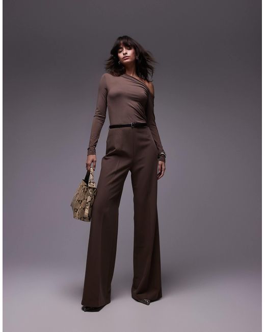 Mango Brown Asymmetric Long Sleeve Jumpsuit