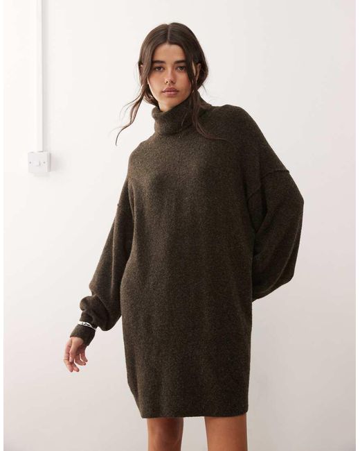 Weekday Natural Turtle Neck Knitted Mini Jumper Dress