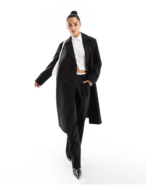 ONLY Black Longline Double Breasted Wool Coat