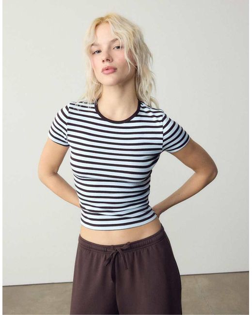 Stradivarius Gray Basic Slim Fit Striped T-shirt