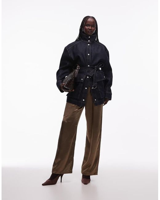 4th & Reckless Natural Satin Straight Leg Tie Waist Trousers