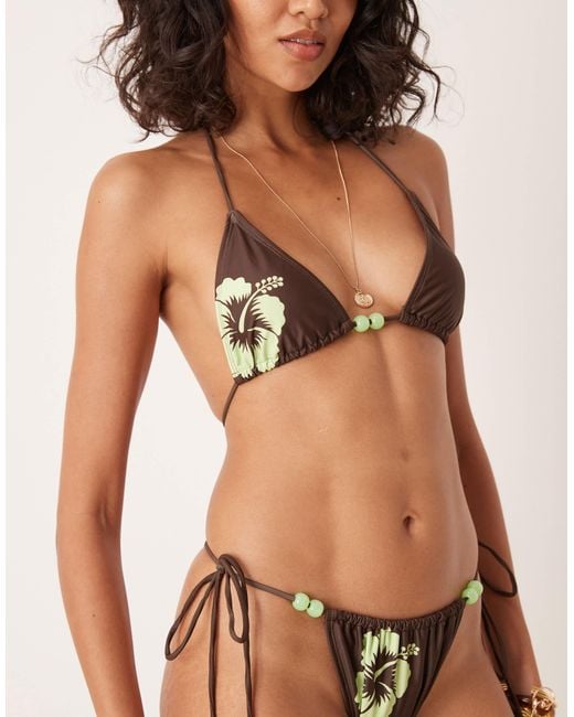 Motel Brown Pami Hibiscus Print Triangle Bikini Top