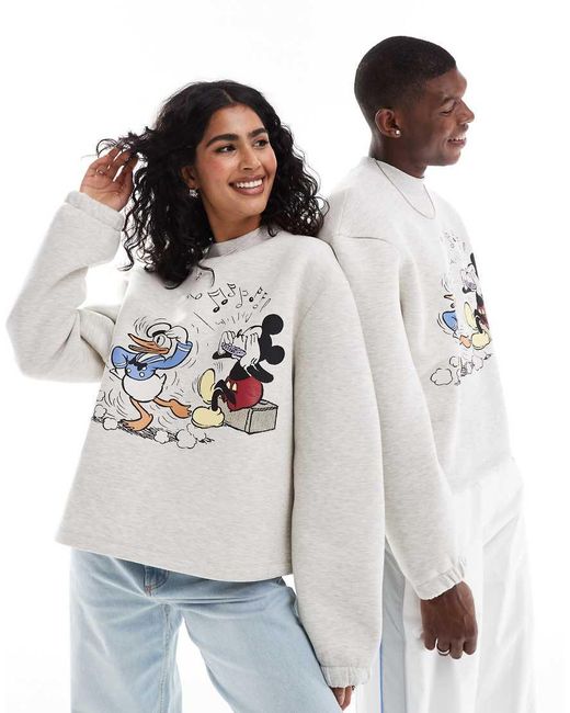 ASOS White Disney Unisex Boxy Oversized Heavyweight Scuba-style Fabric Sweatshirt With Mickey Mouse And Donald Duck Print