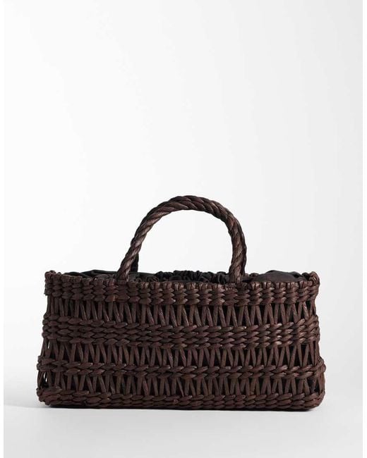 Mango Brown Woven Rectangle Tote Bag