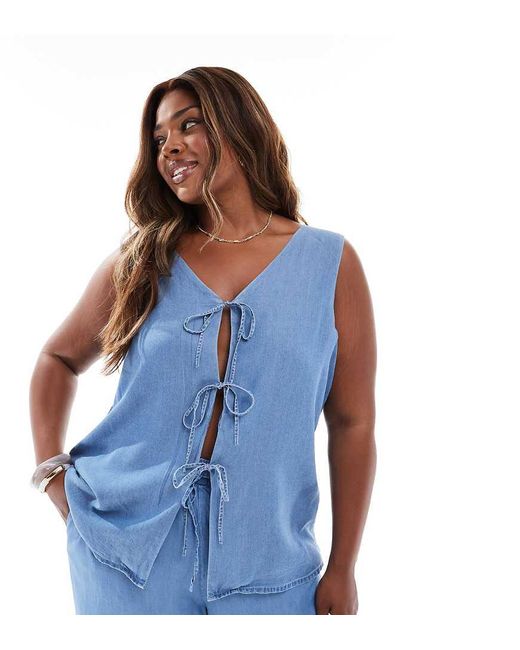 Top Azul Cambray Con Lazada Delantera De (Parte De Un Conjunto) Vero Moda de color Blue