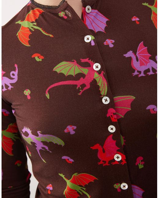 Tyler McGillivary Brown Dragon Print Button Through Cardigan