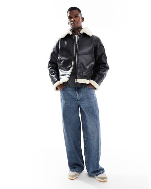 Jack & Jones Pilotenjack Van Imitatieleer in het Black voor heren