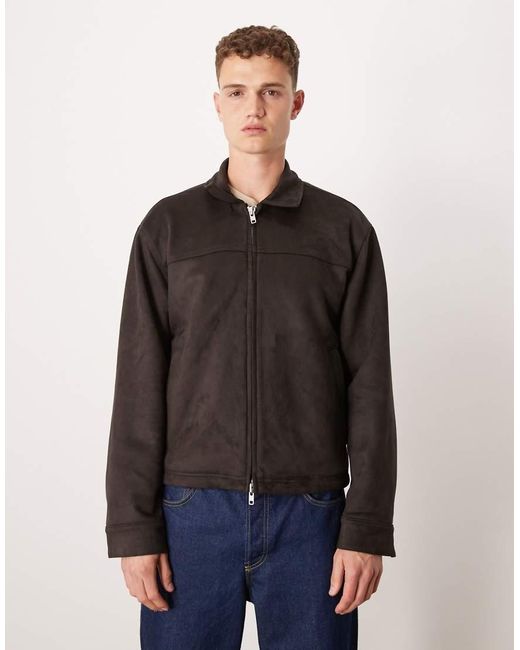 Abercrombie & Fitch Black Lightweight Cropped Zip Vegan Suede Jacket for men