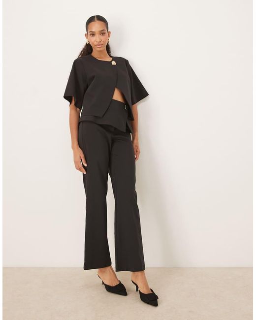 ASOS Black Tailored Fold Over Gold Button Straight Leg Pants