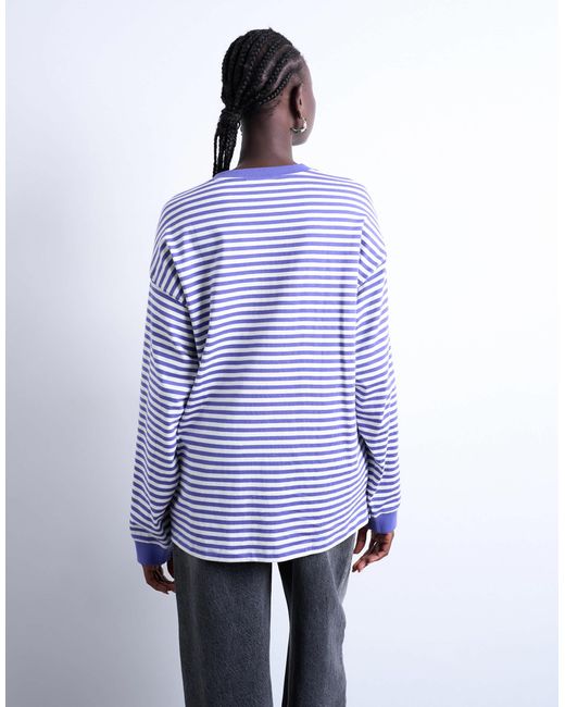 TOPSHOP Purple Stripe Long Sleeve Slouchy Skater Tee