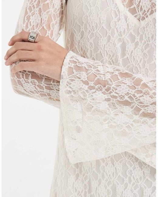 Vero Moda White All Over Floral Lace Boho Maxi Dress With Godet Skirt
