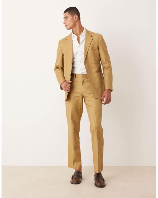 ASOS Natural Cotton Linen Blend Regular Suit Jacket for men