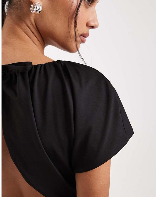 4th & Reckless Black Bodycon Maxi Dress With Soft Jersey Draped Top And Tie Open Back Detailing