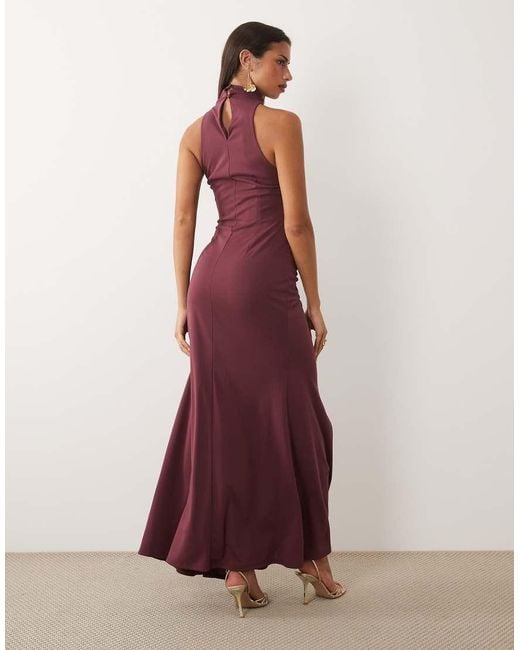 ASOS Red High Neck Drape Maxi Dress With Trim Detail