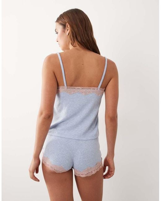 ASOS White Rib Cami And Cheeky Shorts Nightwear Set With Lace Trim