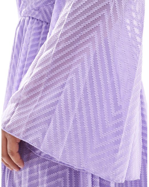 ASOS Purple Asos Design Curve Tie Back Fluted Sleeve Pleated Chevron Chiffon Midi Dress