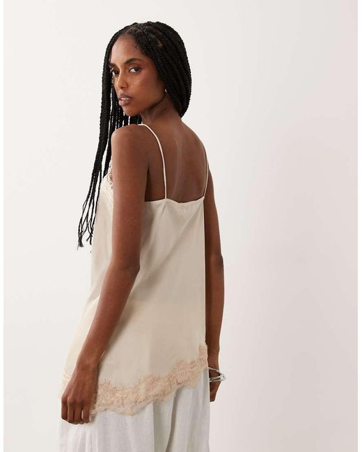 Jdy Natural Asymmetric Cami Top With Lace Edges
