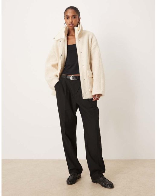 Mango Natural High Neck Textured Utility Jacket