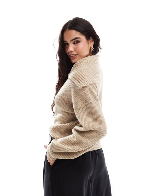 Pull en maille à col zippé - camel French Connection en coloris Black