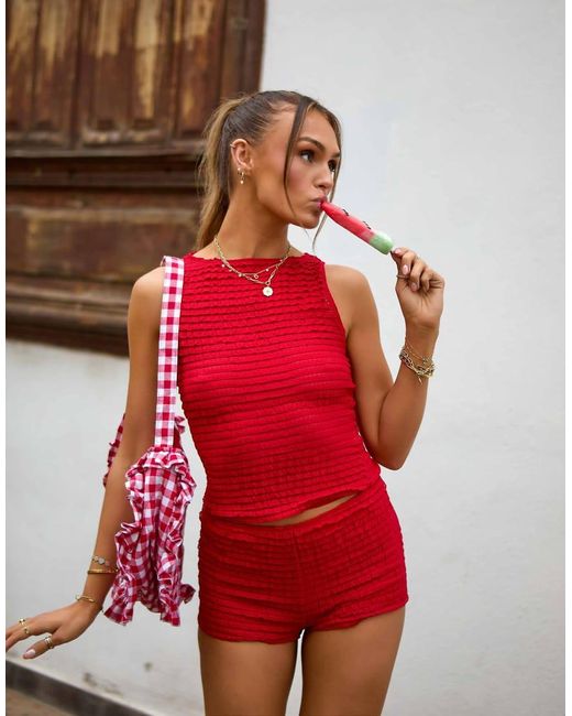 South Beach Red X Misha Grimes Ruched Tank Top Co-ord
