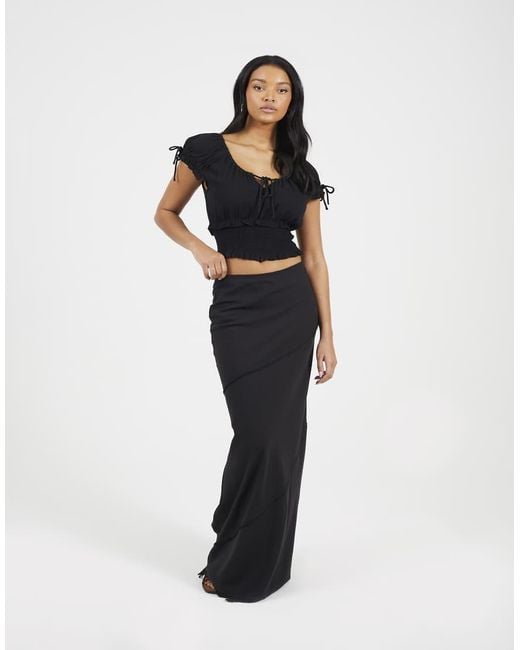 Brave Soul Black Tiered Maxi Skirt With Frayed Hems
