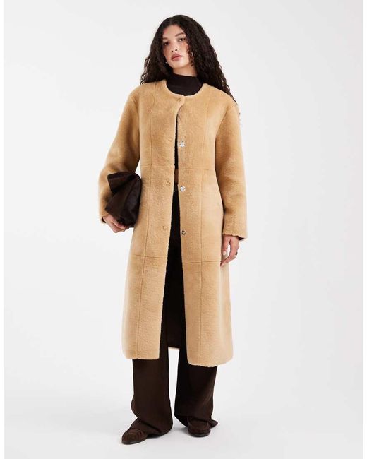 ASOS Natural Collarless Bonded Fur Coat