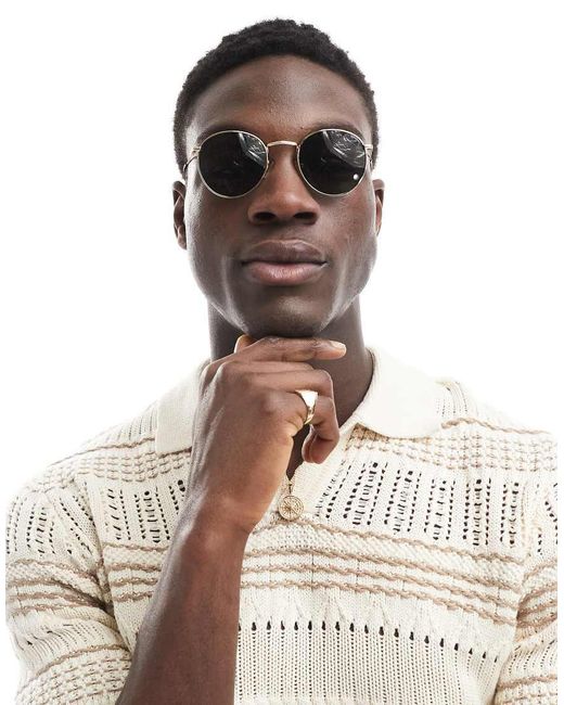 ASOS Metallic 90S Round Metal Sunglasses With Smoke Lens for men