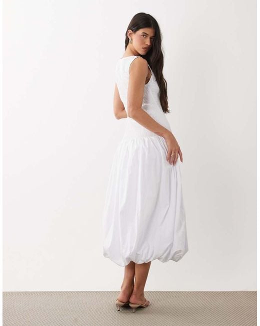 ASOS White Shirred Poplin Maxi Dress With Volume Skirt