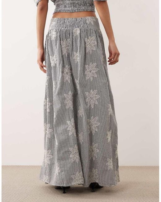 Y.A.S Gray Floral Embroidered Full Midi Skirt Co-ord