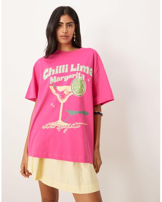 ASOS Pink Oversized T-shirt With Chilli Marg Graphic