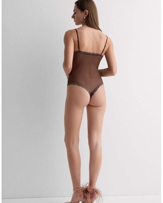 Intimissimi Brown Pretty Flowers Lace And Tulle Body