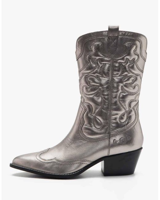 OFF THE HOOK Gray Soho Knee Leather Cowboy Boots Calf Boots
