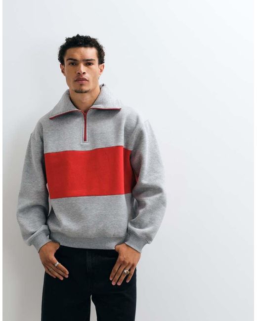 ASOS White Oversized Half Zip Sweatshirt With Contrast Zip And Chest Panel for men