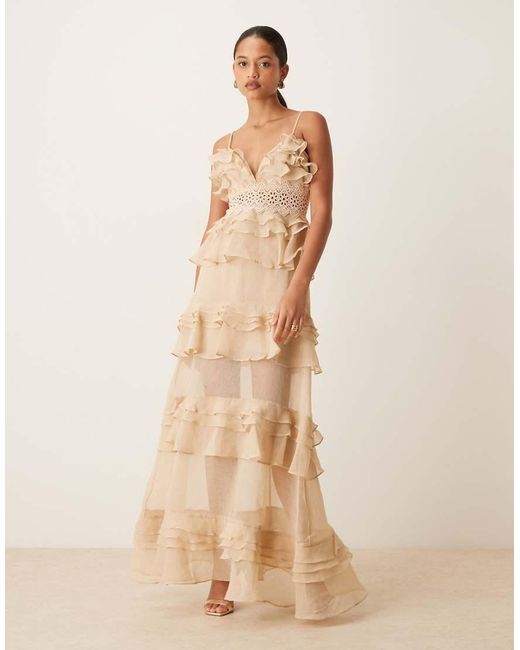 True Decadence Natural Tiered Ruffle Maxi Dress