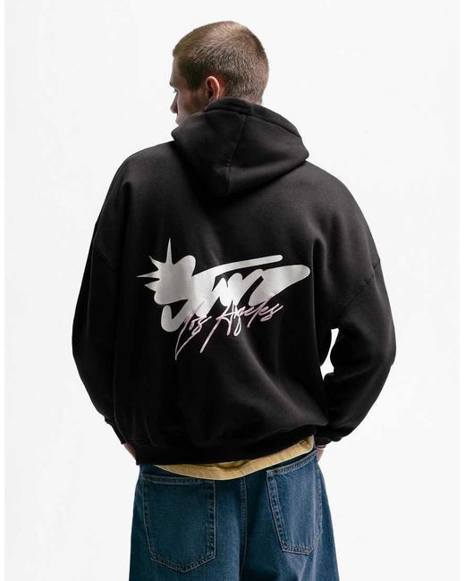 Pull&Bear Black Stwd Los Angeles Hoodie for men