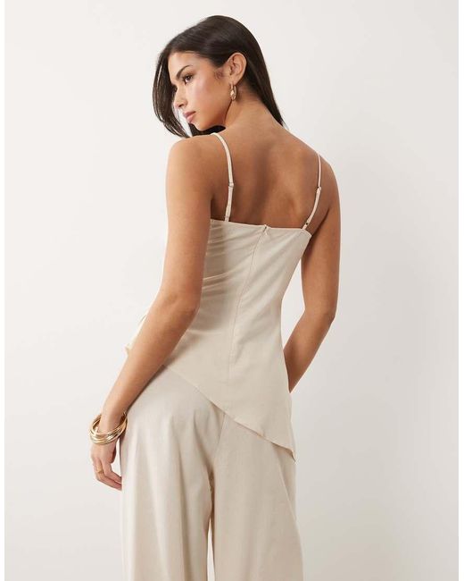 Kaiia Natural Exclusive Linen Blend Square Neck Gathered Asymmetric Longline Top Co-ord
