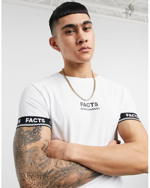 Bershka White Muscle Fit T-shirt With Elastic for men