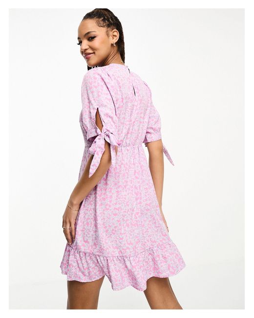 Vero Moda Tie Sleeve Animal Print Mini Dress Pink | Lyst