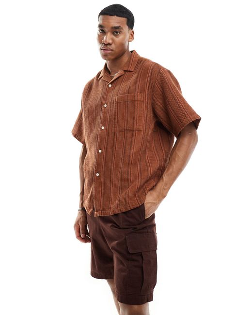 Camisa marrón a rayas extragrande con cuello ASOS de hombre de color Brown