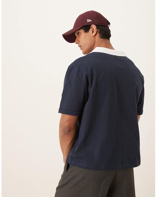 Polo décontracté coupe carrée en tissu épais 240 g/m2 avec imprimé sur la poitrine ASOS pour homme en coloris Blue