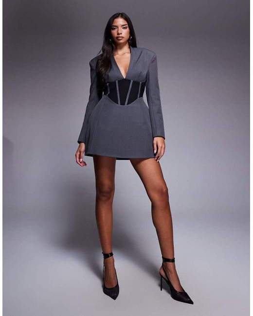 ASOS Blue Premium Bonded Tailored Blazer Mini Dress With Mesh Waist Insert