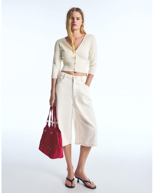 Bershka White Cropped V-neck Jacket