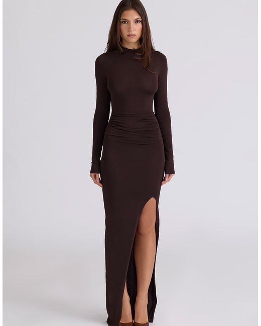 House Of Cb Brown Anais Thigh Split Maxi Dress
