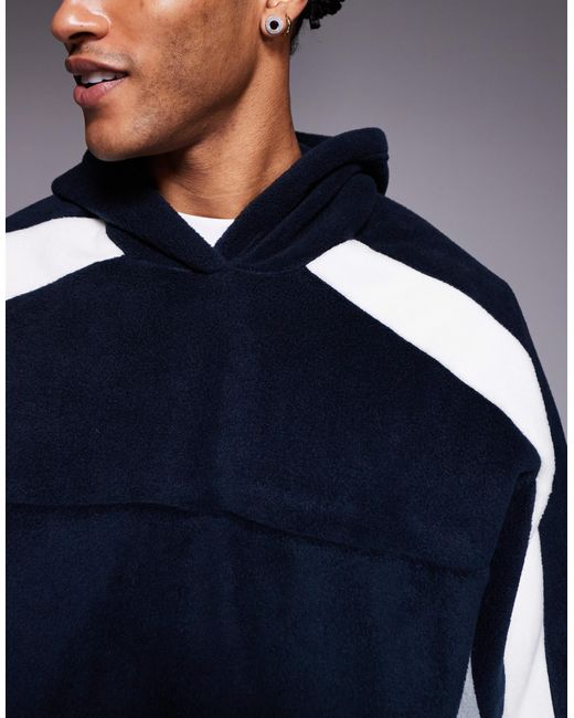 ASOS Blue Oversized Fleece Hoodie With Colour Block for men