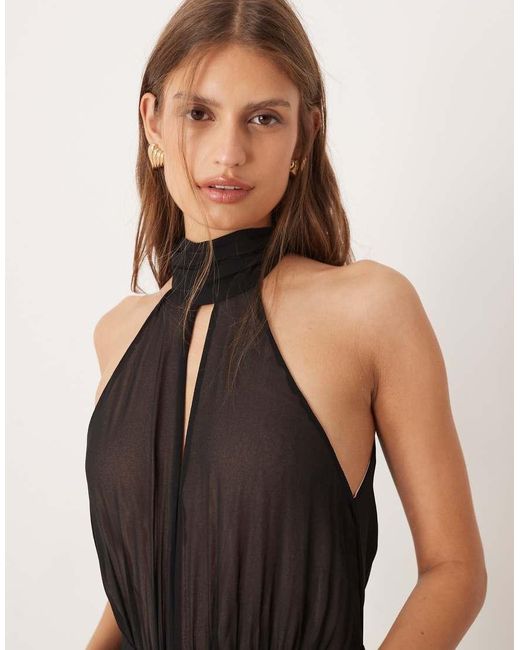 Mango Black High Neck Sheer Detail Jumpsuit