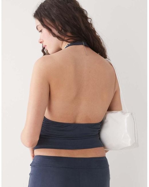 Motel Blue Prilla Slinky Wrap Co-Ord Detail Halter Top