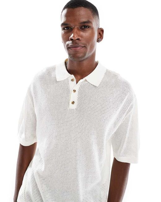 Cotton On White Thin Knit Polo Top for men