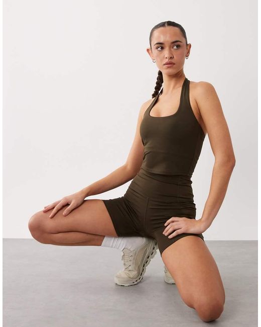 4505 Gray Active Halter Neck Performance Singlet With Inner Bra
